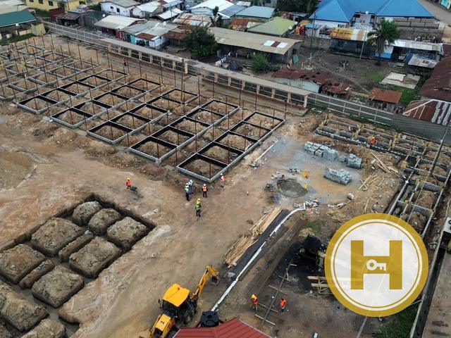 Aerial progress — foundations under way
